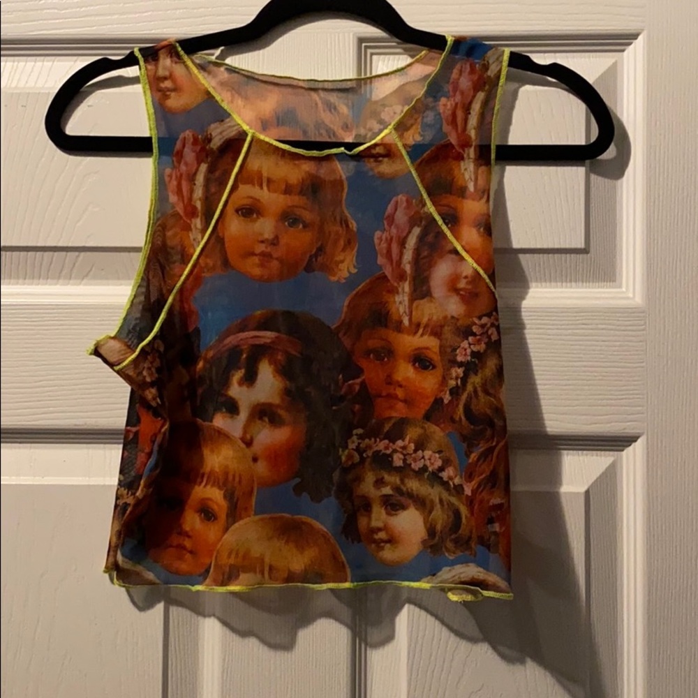 Angel crop top, green stitching